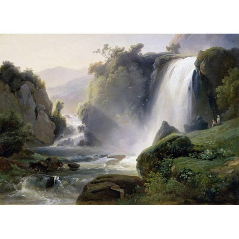 Tivoli Waterfall Black Modern Wood Framed Art Print by Redmond, Jean Charles Joseph