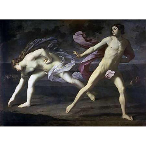 Atalanta and Hippomenes Black Modern Wood Framed Art Print with Double Matting by Reni, Guido