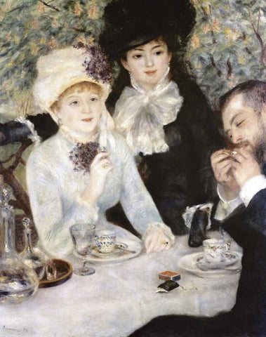 After Lunch White Modern Wood Framed Art Print with Double Matting by Renoir, Pierre-Auguste