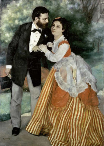 Alfred Sisley and His Wife White Modern Wood Framed Art Print with Double Matting by Renoir, Pierre-Auguste