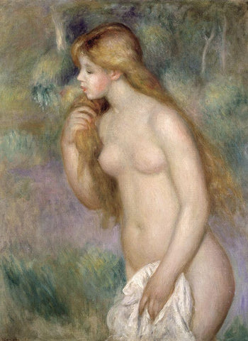 Baigneuse Debout Black Ornate Wood Framed Art Print with Double Matting by Renoir, Pierre-Auguste