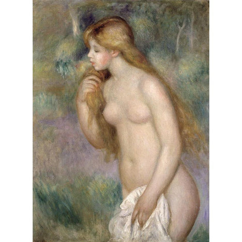 Baigneuse Debout White Modern Wood Framed Art Print by Renoir, Pierre-Auguste