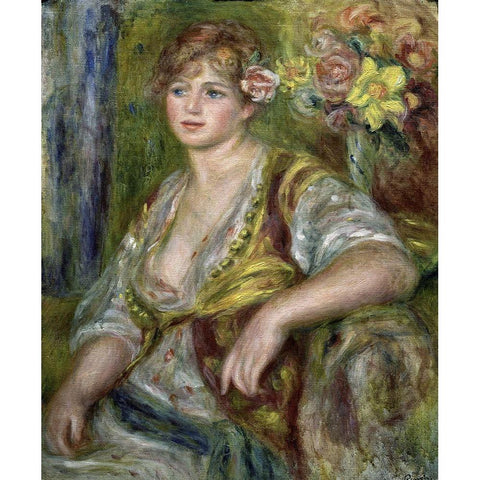 Blonde in Pink Black Modern Wood Framed Art Print by Renoir, Pierre-Auguste