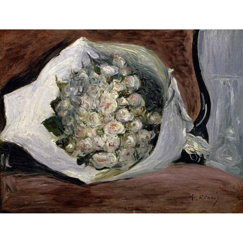 Bouquet in a Chair Black Modern Wood Framed Art Print by Renoir, Pierre-Auguste