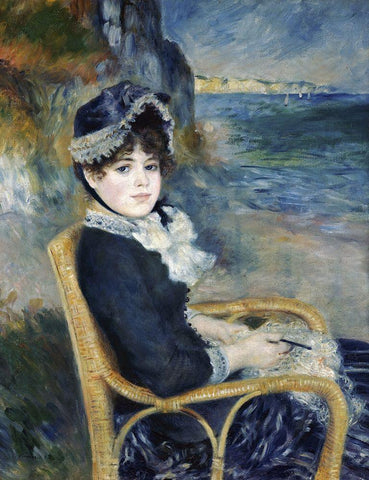 By the Seashore Black Ornate Wood Framed Art Print with Double Matting by Renoir, Pierre-Auguste