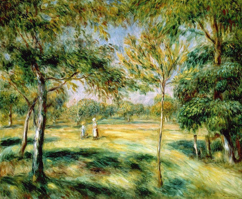Clairiere White Modern Wood Framed Art Print with Double Matting by Renoir, Pierre-Auguste