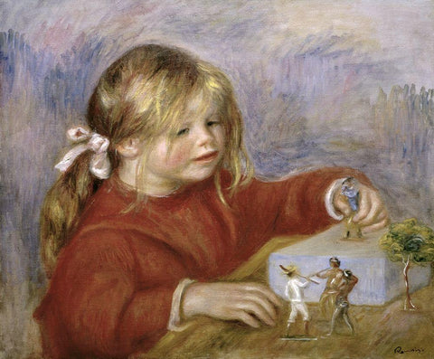 Claude Renoir Playing Black Ornate Wood Framed Art Print with Double Matting by Renoir, Pierre-Auguste