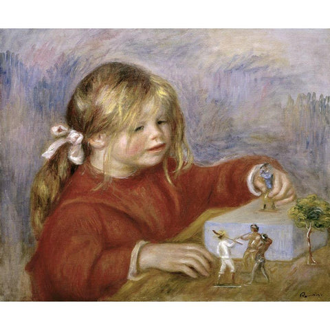 Claude Renoir Playing Black Modern Wood Framed Art Print with Double Matting by Renoir, Pierre-Auguste