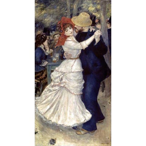 Dance at Bougival Gold Ornate Wood Framed Art Print with Double Matting by Renoir, Pierre-Auguste