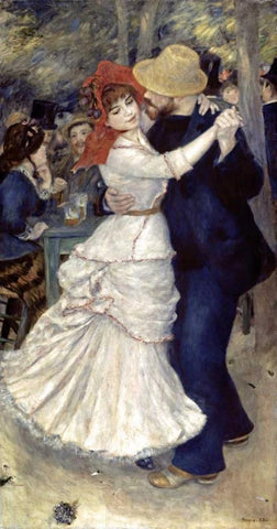 Dance at Bougival White Modern Wood Framed Art Print with Double Matting by Renoir, Pierre-Auguste