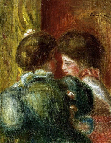 Deux Tetes de Femmes, or La Loge Black Ornate Wood Framed Art Print with Double Matting by Renoir, Pierre-Auguste