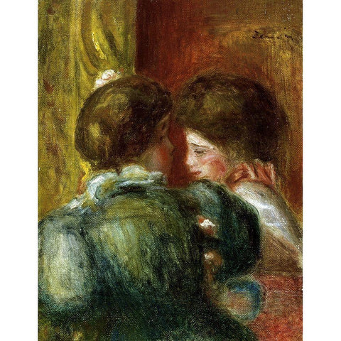 Deux Tetes de Femmes, or La Loge Black Modern Wood Framed Art Print by Renoir, Pierre-Auguste