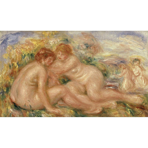 Four Bathers Black Modern Wood Framed Art Print by Renoir, Pierre-Auguste
