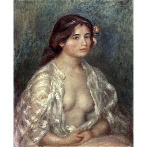 Gabrielle in an Open Blouse White Modern Wood Framed Art Print by Renoir, Pierre-Auguste