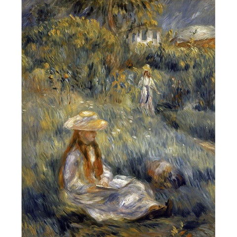 Garden at Mezy: Mademoiselle Manet Black Modern Wood Framed Art Print with Double Matting by Renoir, Pierre-Auguste