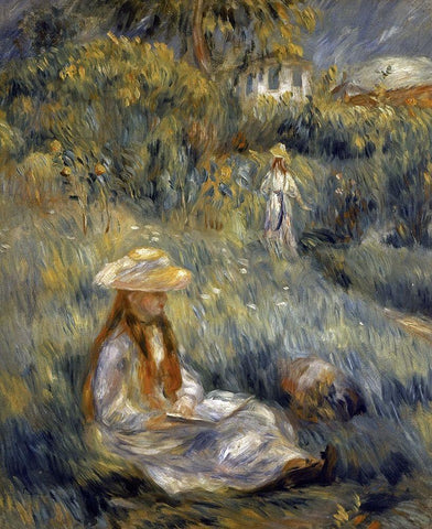 Garden at Mezy: Mademoiselle Manet White Modern Wood Framed Art Print with Double Matting by Renoir, Pierre-Auguste