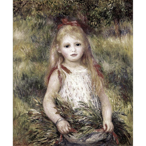 Girl with a Sheaf of Corn White Modern Wood Framed Art Print by Renoir, Pierre-Auguste