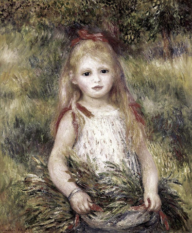 Girl with a Sheaf of Corn Black Ornate Wood Framed Art Print with Double Matting by Renoir, Pierre-Auguste