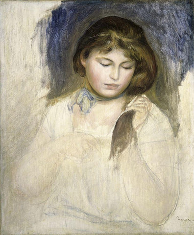 Head of Gabrielle White Modern Wood Framed Art Print with Double Matting by Renoir, Pierre-Auguste