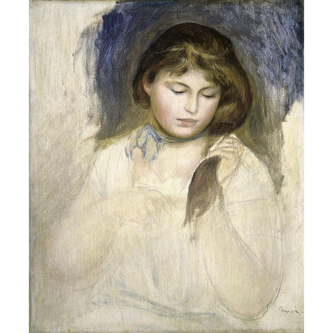 Head of Gabrielle Gold Ornate Wood Framed Art Print with Double Matting by Renoir, Pierre-Auguste