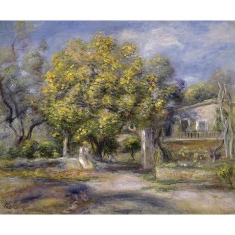 Houses at Cagnes Black Modern Wood Framed Art Print by Renoir, Pierre-Auguste
