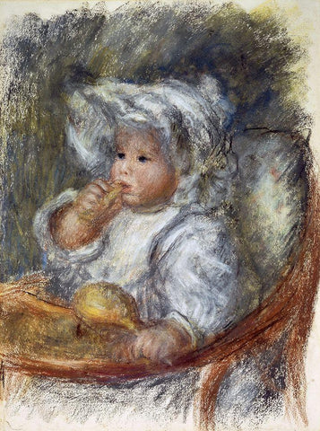 Jean Renoir in a Chair - The Child with a Biscuit White Modern Wood Framed Art Print with Double Matting by Renoir, Pierre-Auguste