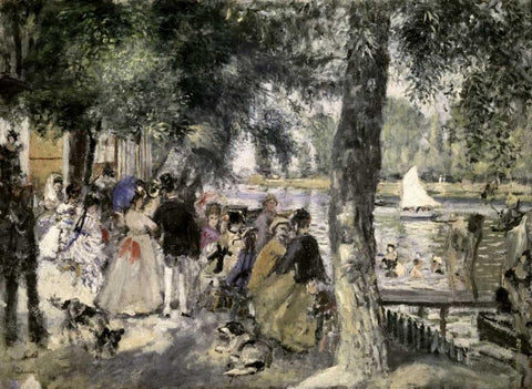 La Grenouilliere - Bathers In The Seine Black Ornate Wood Framed Art Print with Double Matting by Renoir, Pierre-Auguste