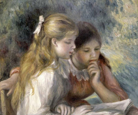 La Lecture White Modern Wood Framed Art Print with Double Matting by Renoir, Pierre-Auguste