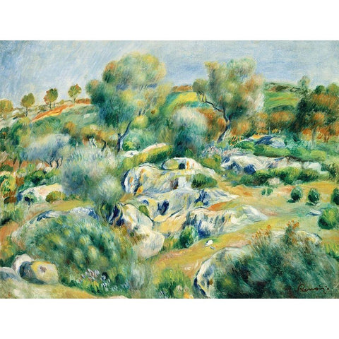 Landscape of Bretagne, Trees and Rocks White Modern Wood Framed Art Print by Renoir, Pierre-Auguste