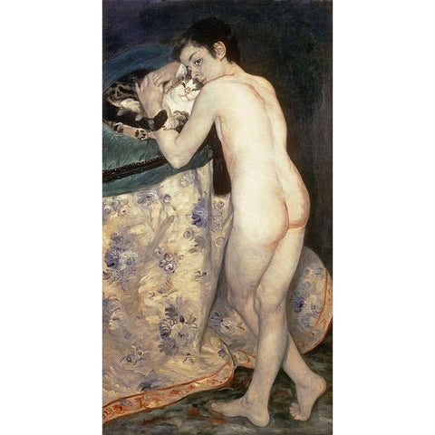 Le Jeune Garcon au Chat Black Modern Wood Framed Art Print with Double Matting by Renoir, Pierre-Auguste