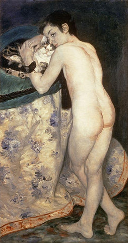 Le Jeune Garcon au Chat Black Ornate Wood Framed Art Print with Double Matting by Renoir, Pierre-Auguste