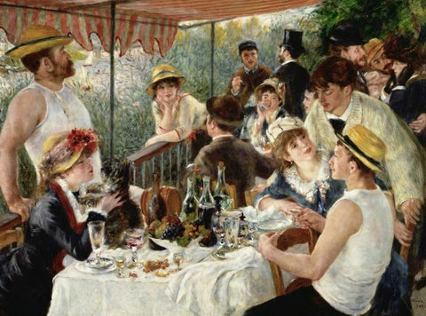 Luncheon of the Boating Party White Modern Wood Framed Art Print with Double Matting by Renoir, Pierre-Auguste