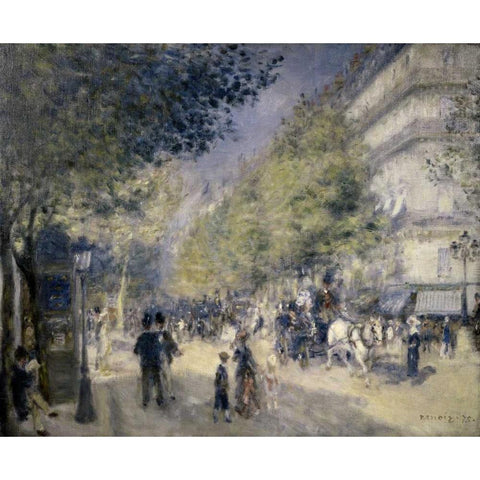 Main Boulevard White Modern Wood Framed Art Print by Renoir, Pierre-Auguste