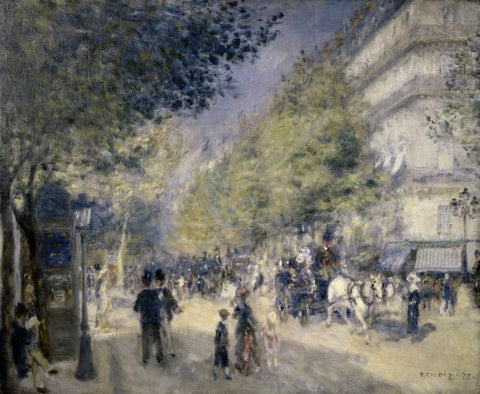 Main Boulevard Black Ornate Wood Framed Art Print with Double Matting by Renoir, Pierre-Auguste