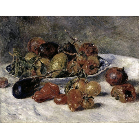 Mediterranean Fruits Black Modern Wood Framed Art Print by Renoir, Pierre-Auguste