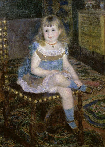 Miss Georgette Charpentier Seated White Modern Wood Framed Art Print with Double Matting by Renoir, Pierre-Auguste