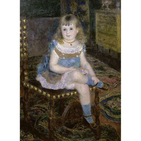 Miss Georgette Charpentier Seated Black Modern Wood Framed Art Print by Renoir, Pierre-Auguste