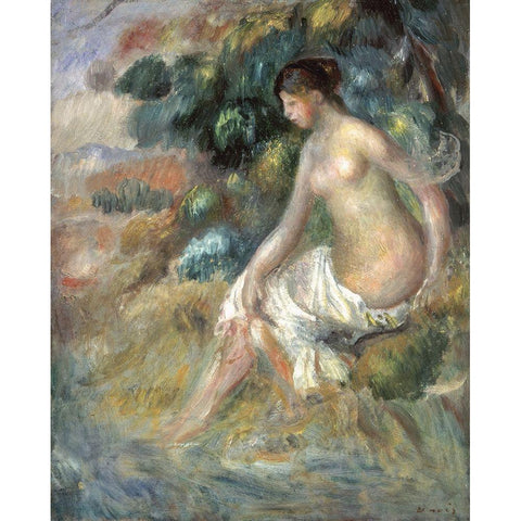 Nu Dans La Verdure Gold Ornate Wood Framed Art Print with Double Matting by Renoir, Pierre-Auguste