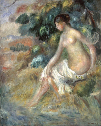 Nu Dans La Verdure Black Ornate Wood Framed Art Print with Double Matting by Renoir, Pierre-Auguste