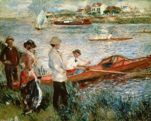 Oarsmen at Chatou White Modern Wood Framed Art Print with Double Matting by Renoir, Pierre-Auguste