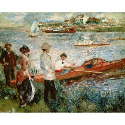 Oarsmen at Chatou Black Modern Wood Framed Art Print by Renoir, Pierre-Auguste