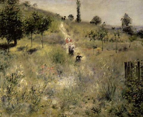 Path Through the Tall Grasses Black Ornate Wood Framed Art Print with Double Matting by Renoir, Pierre-Auguste