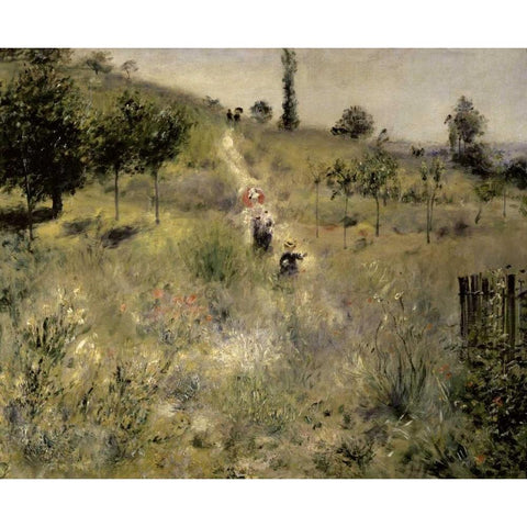 Path Through the Tall Grasses Black Modern Wood Framed Art Print by Renoir, Pierre-Auguste