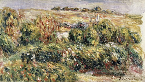 Paysage de Provence Black Ornate Wood Framed Art Print with Double Matting by Renoir, Pierre-Auguste