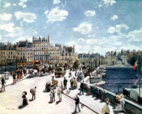 Pont Neuf, Paris White Modern Wood Framed Art Print with Double Matting by Renoir, Pierre-Auguste