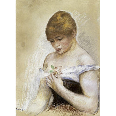 Portrait de Jeanne Samary Black Modern Wood Framed Art Print with Double Matting by Renoir, Pierre-Auguste