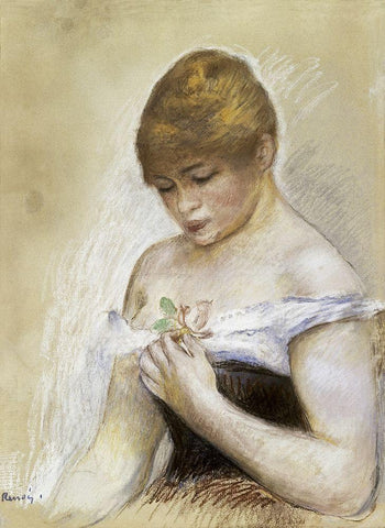 Portrait de Jeanne Samary Black Ornate Wood Framed Art Print with Double Matting by Renoir, Pierre-Auguste