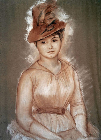 Portrait of a Woman White Modern Wood Framed Art Print with Double Matting by Renoir, Pierre-Auguste