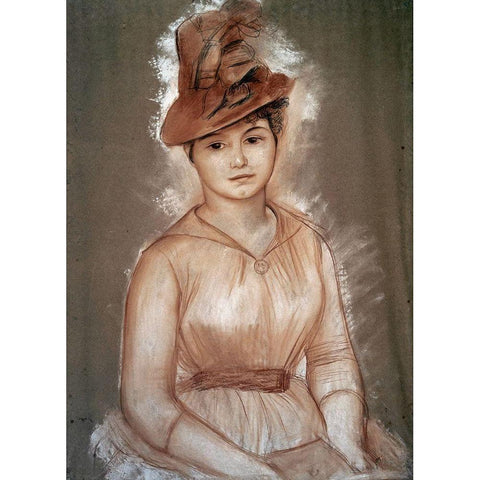 Portrait of a Woman Black Modern Wood Framed Art Print by Renoir, Pierre-Auguste