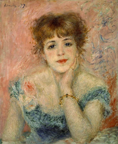 Portrait of Actress Jeanne Samary Black Ornate Wood Framed Art Print with Double Matting by Renoir, Pierre-Auguste